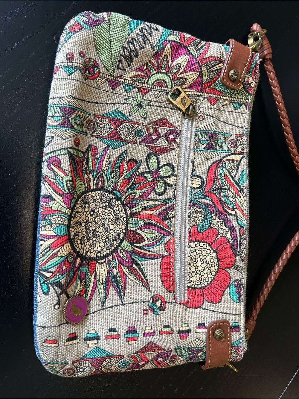 Sakroots Boho Owl Crossbody Canvas Purse Festival Folk Art Southwestern - Picture 6 of 13